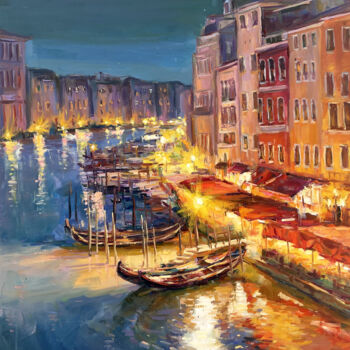 Картина под названием "Venice at night" - Evgeny Chernyakovsky, Подлинное произведение искусства, Масло Установлен на Деревя…