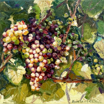 Картина под названием "Grape bush" - Evgeny Chernyakovsky, Подлинное произведение искусства, Масло Установлен на Деревянная…