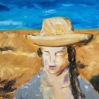Pittura intitolato "Girl in a wheat fie…" da Evgeny Globenko, Opera d'arte originale, Olio