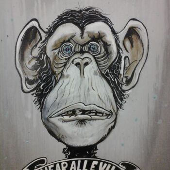 Painting titled "HEAR ALL EVIL" by Evilop, Original Artwork, Acrylic Mounted on Wood Stretcher frame