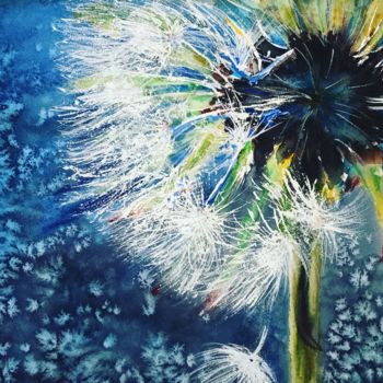 Painting titled "Dandelon" by Ewa Helzen, Original Artwork, Watercolor