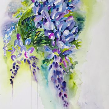 Painting titled "Wisteria" by Ewa Helzen, Original Artwork, Watercolor