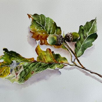 Pintura intitulada "Hazelnut spring" por Ewa Helzen, Obras de arte originais, Aquarela