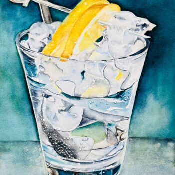 Painting titled "A chilly drink" by Ewa Helzen, Original Artwork, Watercolor