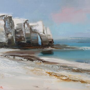 Painting titled "étretat l'hiver" by Ewa Rzeznik, Original Artwork, Oil