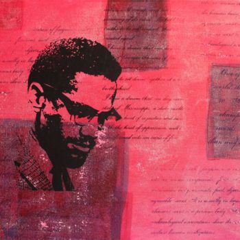 Printmaking titled "Malcolm X red" by Florian Arendt, Original Artwork, Screenprinting