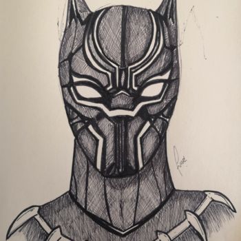 Drawing titled "Black Panther" by El Maestro, Original Artwork, Ballpoint pen