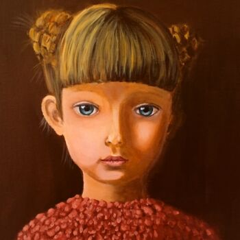 Painting titled "Retrato de una niña" by Fabiana Iglesias, Original Artwork, Acrylic Mounted on Wood Stretcher frame