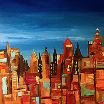 Painting titled "La ville" by Fabien Réau, Original Artwork, Oil