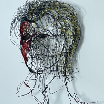 Sculpture intitulée "David Bowie "Heroes…" par Fabienne Quenard, Œuvre d'art originale, Fil de fer