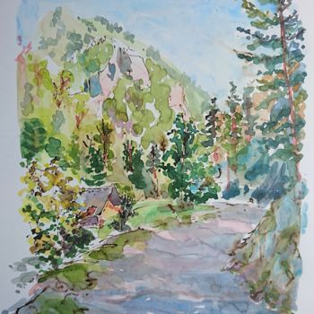 Painting titled "La route du Rioumaj…" by Vincent Dumolard, Original Artwork, Watercolor