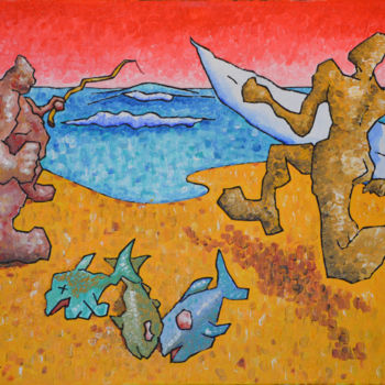 Peinture intitulée "Surfeur Versus Pêch…" par Fabrice Réhel, Œuvre d'art originale