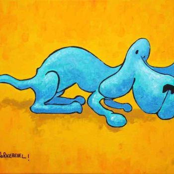 Painting titled "Un Chien Bleu" by Fabrice Réhel, Original Artwork