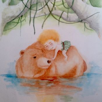 Drawing titled "bear and boy.jpg" by Fahrurozzi Ar, Original Artwork