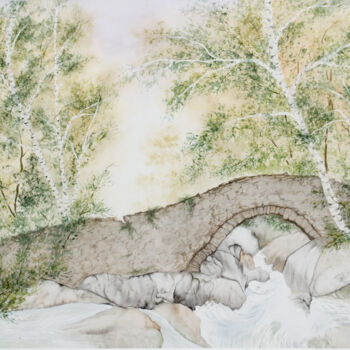 Картина под названием "EAUX VIVES" - Fanny Laffitte, Подлинное произведение искусства, Акварель Установлен на Деревянная рам…