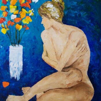 Pittura intitolato "Woman in blue" da Fareli, Opera d'arte originale, Olio