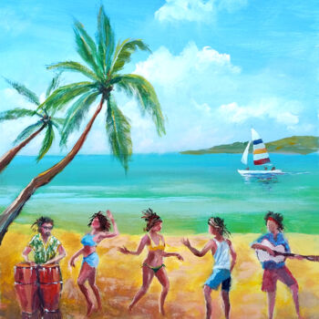 Peinture intitulée "Dance in Jamaica" par Faruk Köksal, Œuvre d'art originale, Acrylique
