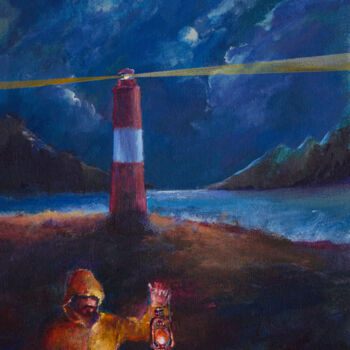 Pittura intitolato "The Lighthouse at t…" da Faruk Köksal, Opera d'arte originale, Acrilico