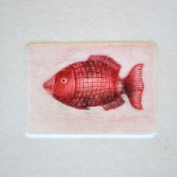 Printmaking titled "Petit poisson rouge" by François Crinel, Original Artwork, Engraving