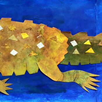 Collages intitulée "Crocodile (collage)" par Federico Womb, Œuvre d'art originale, Acrylique