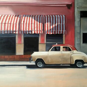 Painting titled "STRIPED AWNINGS" by Federika Di Maggio, Original Artwork, Oil Mounted on Wood Stretcher frame