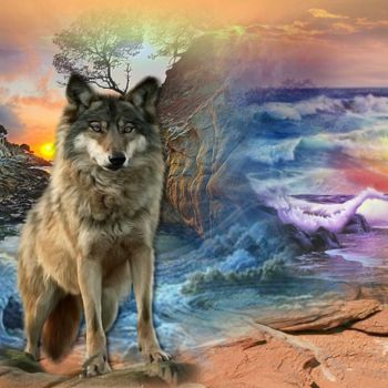 Digital Arts titled "407  Le loup" by Christine, Original Artwork, Digital Painting