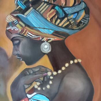 Pintura intitulada "Africaine" por Felicia Butel, Obras de arte originais, Óleo