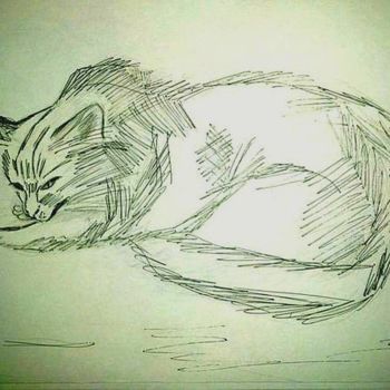Рисунок под названием "Кошка." - Irina Dubinina, Подлинное произведение искусства, Чернила
