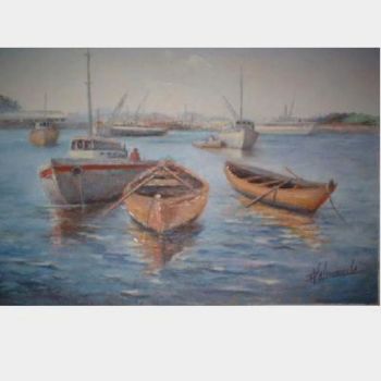 Pintura titulada "Botes en puerto" por Fernando Valenzuela, Obra de arte original