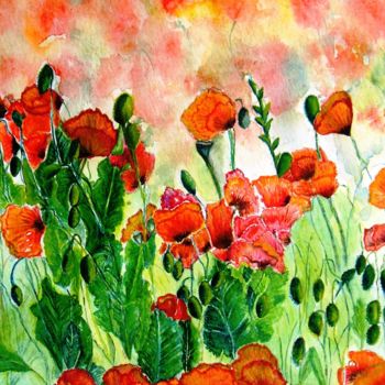 Painting titled "coquelicots.jpg" by Fgide, Original Artwork, Watercolor