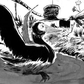 「Canard et colibri」というタイトルの描画 Fidel Duranaによって, オリジナルのアートワーク, インク
