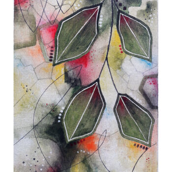 Pintura titulada "abstract leaves" por Fikret Özcan, Obra de arte original, Acrílico