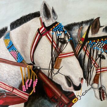 Dibujo titulada "Fancy horses" por Fikret Şen, Obra de arte original, Acrílico
