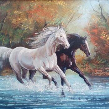Malarstwo zatytułowany „Two galloping horse…” autorstwa Filip Petrovic, Oryginalna praca, Akryl