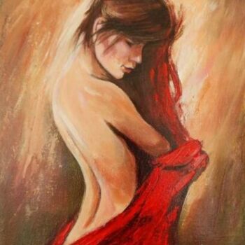 「Nude woman in a red…」というタイトルの絵画 Filip Petrovicによって, オリジナルのアートワーク, アクリル