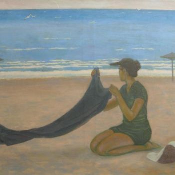 Ζωγραφική με τίτλο "На пляже" από Evgeniya Filonenko, Αυθεντικά έργα τέχνης, Λάδι