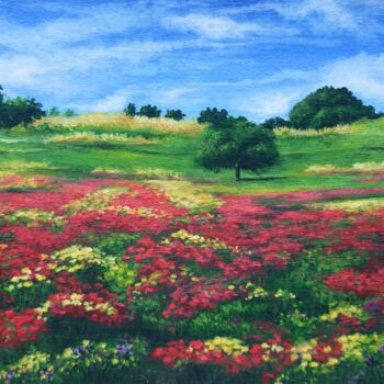Malerei mit dem Titel "Field Of Flowers" von Fineartderya, Original-Kunstwerk, Acryl
