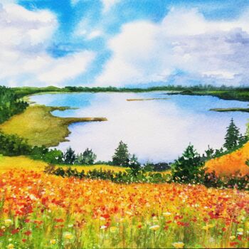 Malerei mit dem Titel "Mountain meadows an…" von Fineartderya, Original-Kunstwerk, Aquarell
