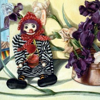 Pintura intitulada "clown-e-iris-cm35x5…" por Fiorenzo Isaia, Obras de arte originais