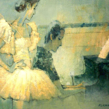 Painting titled "The Accompanist" by Ferenc Flamm, Original Artwork, Oil Mounted on Wood Panel