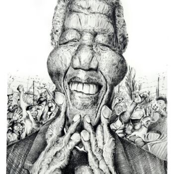 Drawing titled "Caricatura Madiba" by Flávio Miranda, Original Artwork, Pencil