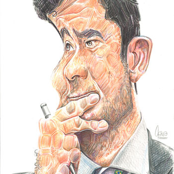 Drawing titled "Sérgio Moro" by Flávio Miranda, Original Artwork, Chalk