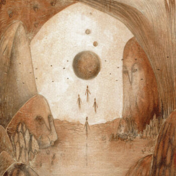 Zeichnungen mit dem Titel "Grotte Azarienne" von Fleur Claireux, Original-Kunstwerk, Bleistift Auf Karton montiert