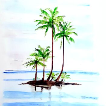 「Iles aux palmiers」というタイトルの絵画 Florence Mignotによって, オリジナルのアートワーク, 水彩画