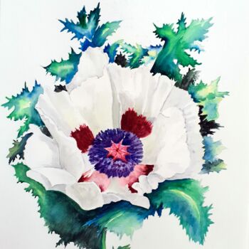 "Fleur pavot blanc" başlıklı Tablo Florence Mignot tarafından, Orijinal sanat, Suluboya