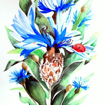 Painting titled "Bleuets" by Florence Mignot, Original Artwork, Watercolor