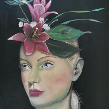Pintura intitulada "Femme végétale 2" por Flore Betty, Obras de arte originais, Óleo Montado em Armação em madeira