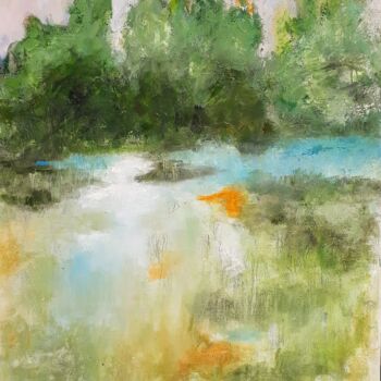 Painting titled "ETANG" by Florence Crespy, Original Artwork, Oil