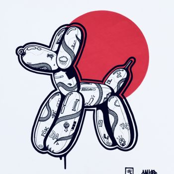 Dessin intitulée "Dog Balloon 1" par Flox Lamil, Œuvre d'art originale, Marqueur