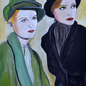 「Amber et Nadja」というタイトルの絵画 Vareille Sorbacによって, オリジナルのアートワーク, オイル ウッドストレッチャーフレームにマウント